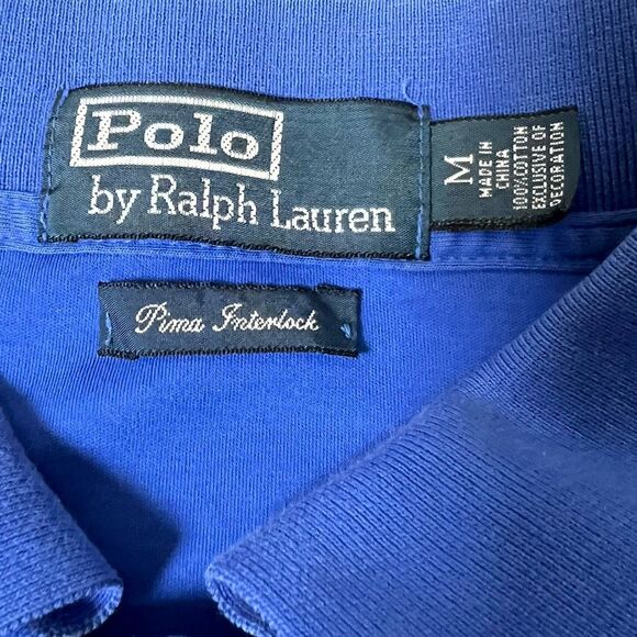Polo Ralph Lauren Pima Interlock Shirt Men’s M Blue Lightweight Polo Pony Logo - Picture 3 of 6